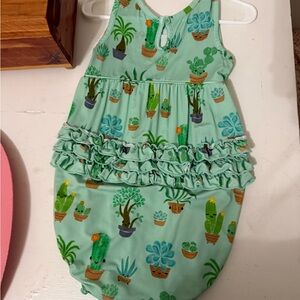 Little Sleepies Mint Green bubble Romper with Plant Design